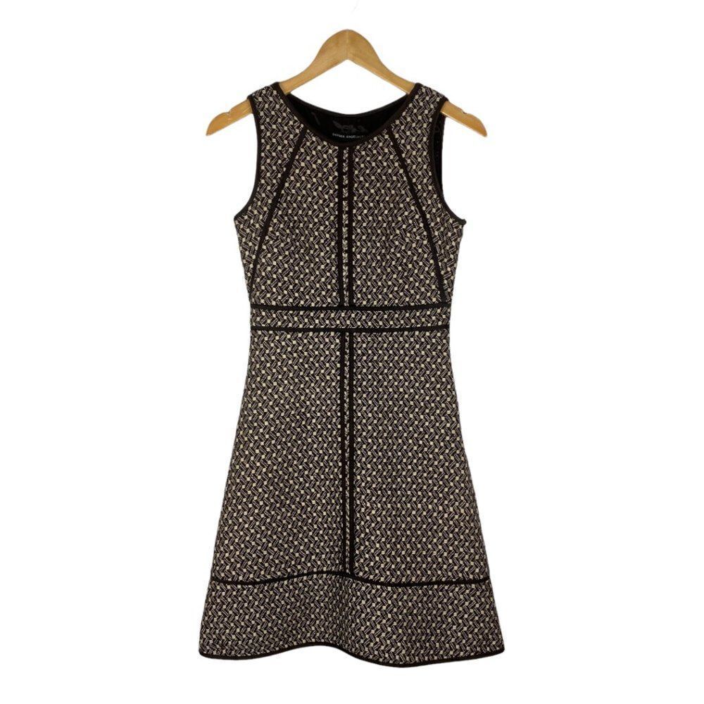 Sandra angelozzi Brown Cream Wool Knit Crochet A Line Sleeveless Dress EU 30